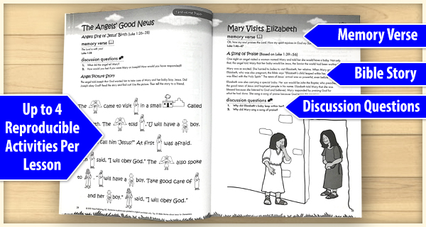 Memory Verse, Bible Story, Discussion Questions, Up to 4 Reproducible Activities per Lesson